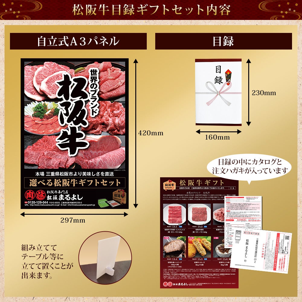松阪牛景品目録ギフトHAタイプ 【目録標準サイズ/パネル付】　梱包内容