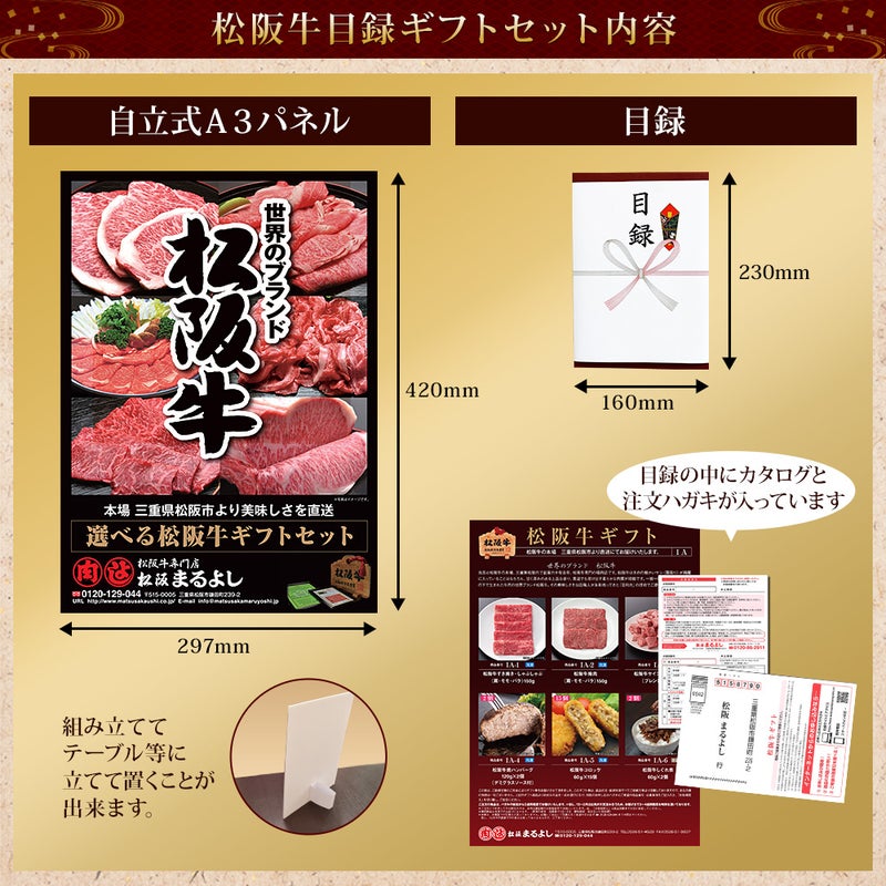 松阪牛景品目録ギフトHAタイプ 【目録標準サイズ/パネル付】　梱包内容